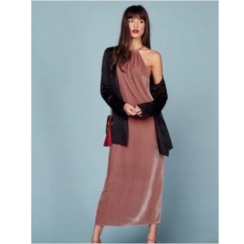 Reformation Dusty Rose Halter Velvet Maxi Dress - Picture 6 of 14